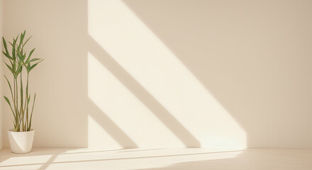 Minimal product placement background with shadow on plaster wall. Luxury architecture interior aesthetic. Creative product platform stage mockup. Warm tones. Generative AI