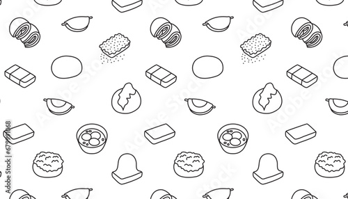 Various types of Japanese mochi seamless illustration. photo