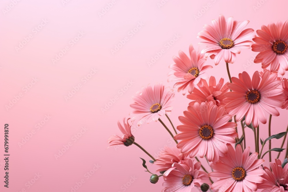 Layout of pink flower on pink background. Generative AI