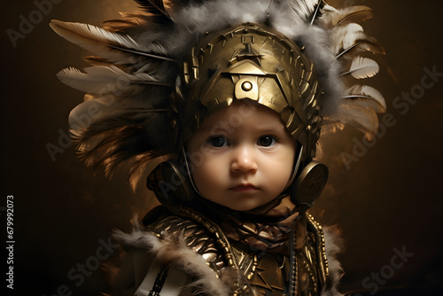 close up studio portrait of baby warrior