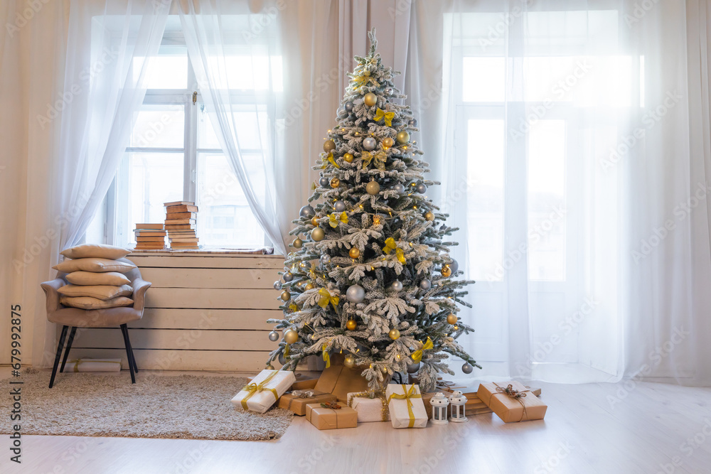 White christmas tree in interior without people
