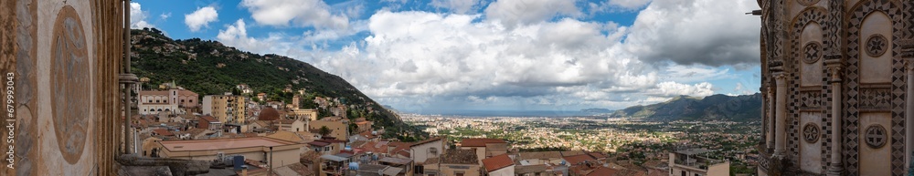 Wide  Panoramic View Of The Gulf Of Palermo, In The South Of Italy, Taken From The Cathedral Of Monreale