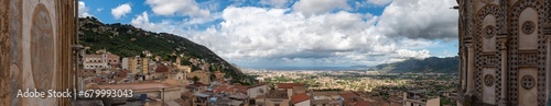 Wide Panoramic View Of The Gulf Of Palermo, In The South Of Italy, Taken From The Cathedral Of Monreale