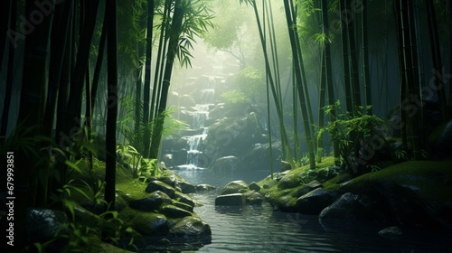 A tree in a serene bamboo forest  a tranquil escape in nature