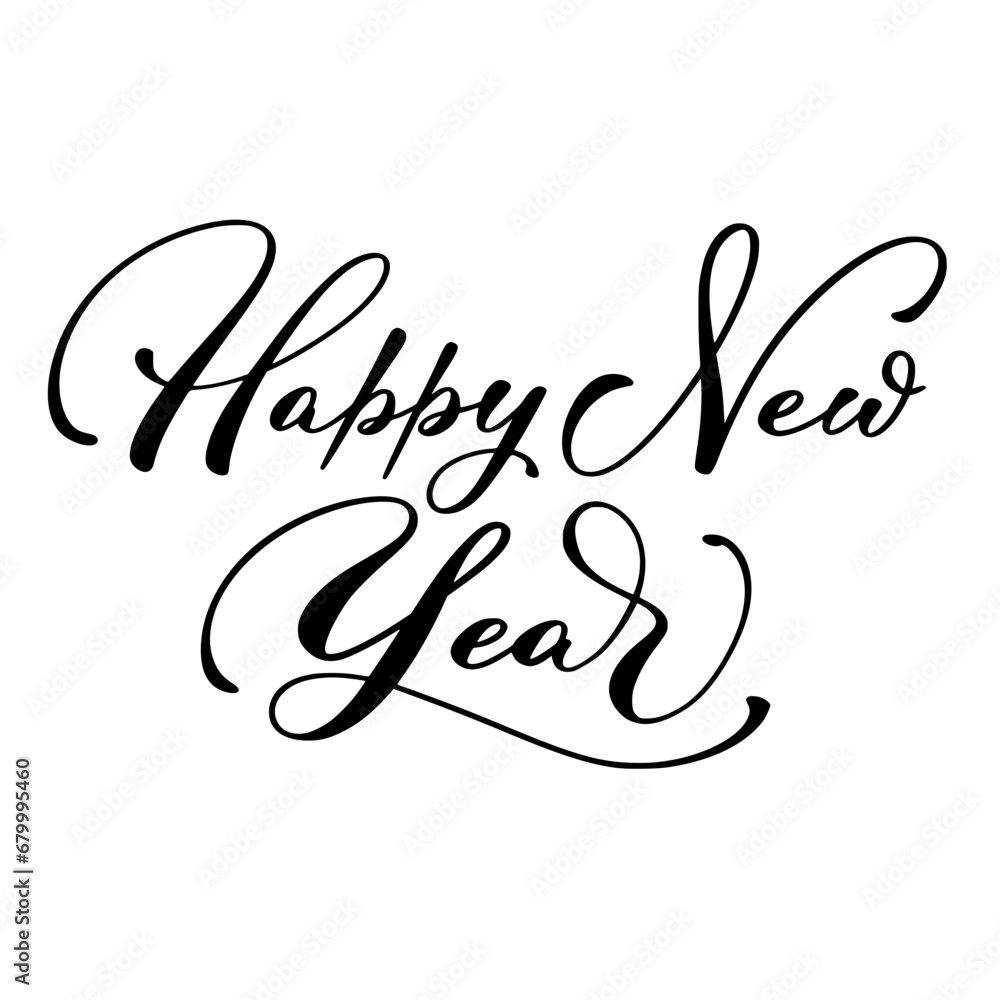 Happy new year brush script calligraphy isolated on white background. Type vector illustration.
