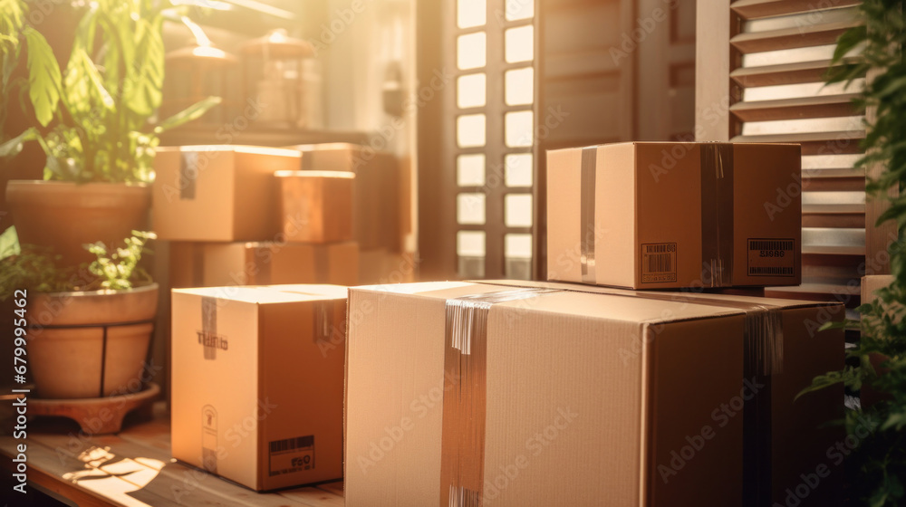 Boxes waiting to be moved into a new home, Moving house day and real estate concept. Boxes waiting to be moved into a new home, Moving house day and real estate concept.