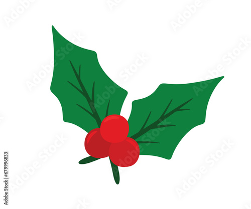 Holly Berry Leaf Icon Christmas Element Decoration Vector Illustration