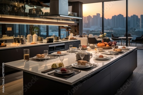 Luxury penthouse apartment kitchen interior design decor. photo