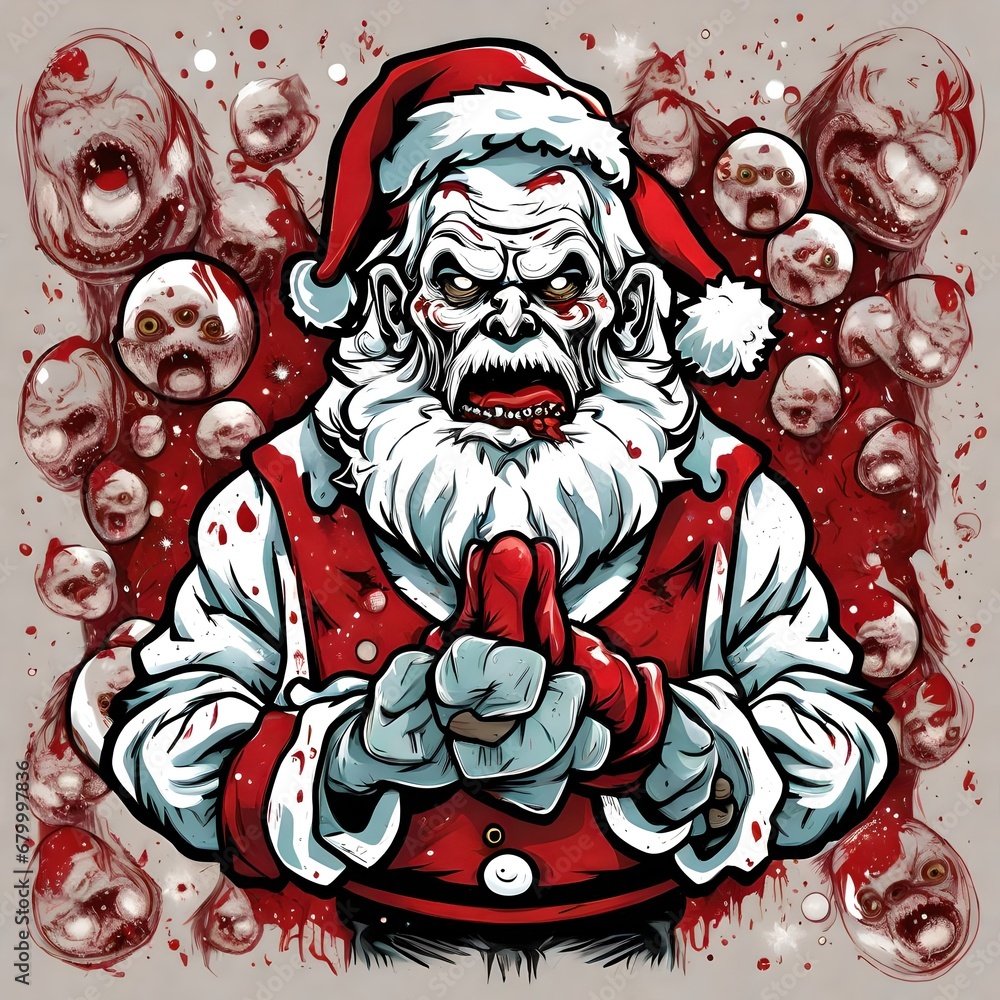 cartoon illustration of a zombie Santa Claus and splatters of blood at Christmas time cartoon illustration of a zombie Santa Claus and splatters of blood at Christmas time