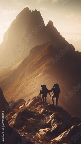 Two hikers walking up a mountain © Maule