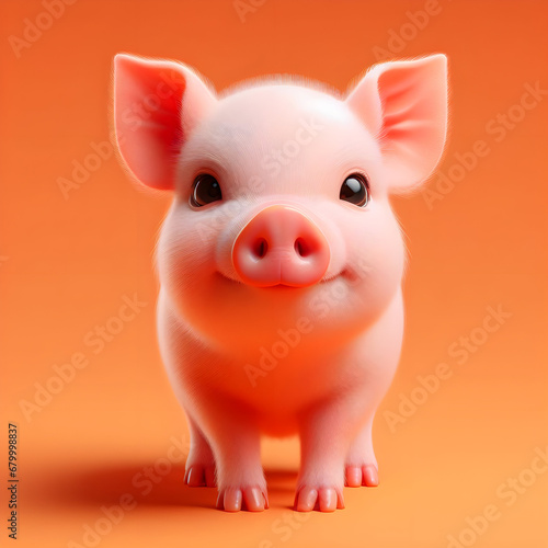 Piglet Positivity  Photorealistic 8K Imagery against a Lively Orange Background