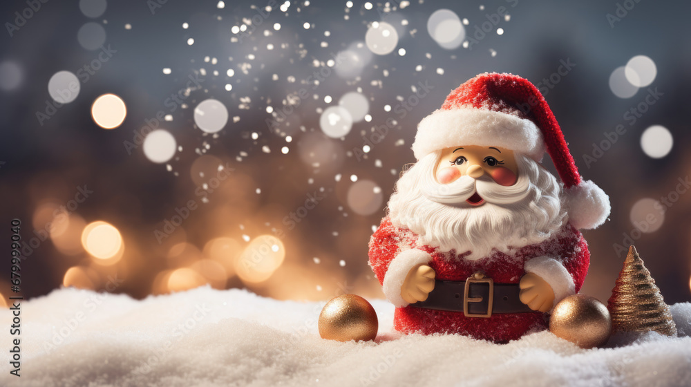 Merry christmas and happy new year. Cute Santa Claus and christmas festive on blurred light winter scenery snow. Fairytale character for Ads, banner, social media. Generative ai Merry christmas and happy new year. Cute Santa Claus and christmas festive on blurred light winter scenery snow. Fairytale character for Ads, banner, social media. Generative ai