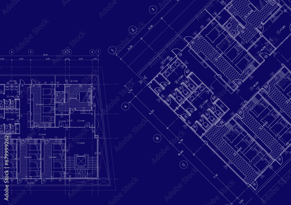 Floor plan designed building on the drawing. Floor plan designed building on the drawing.
