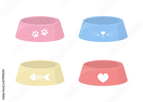 Cat food bowl collection flat vector illustration on white background