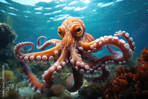 A colorful and playful octopus underwater.