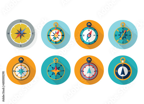 Compass icons set. Wind rose. Nautical map. Big isolated collection of compas icons. Cartography, direction, positioning. West east north south direction icons set. Vector grapic EPS 10