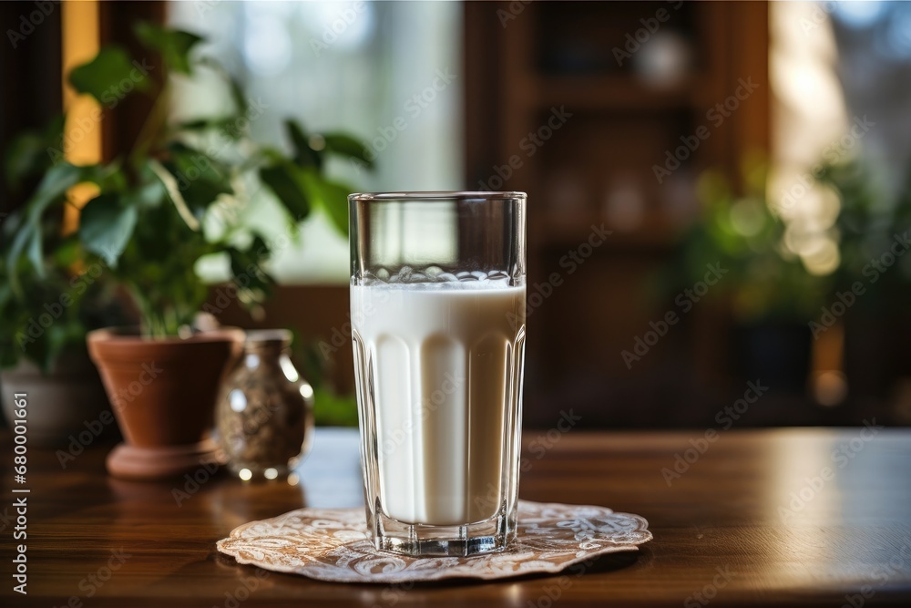 Milk from bottle into glass at wooden table. Milk from bottle into glass at wooden table.
