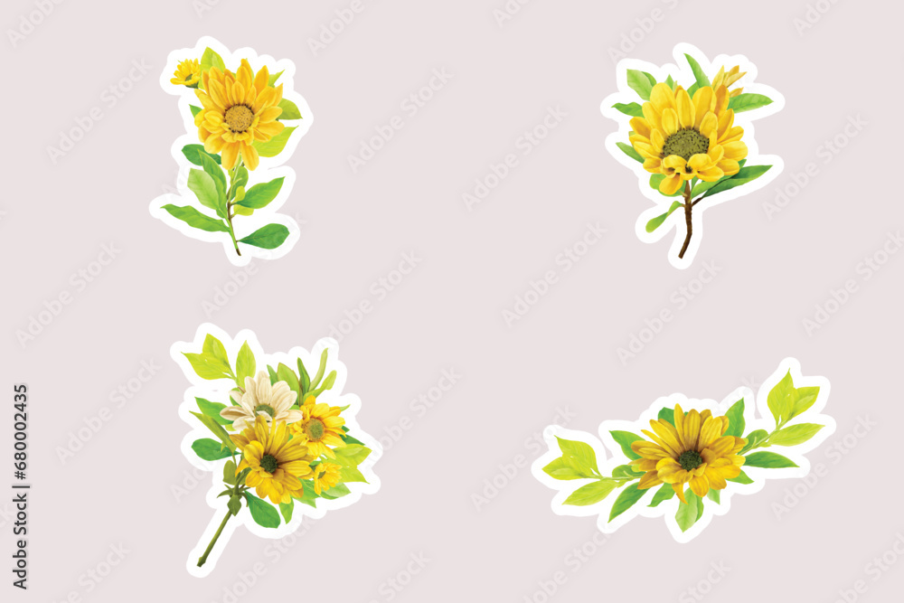 sunflower sticker and bouquet arrangement design