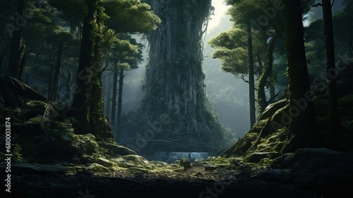 the grandeur of a towering tree amidst a synthesized forest © hamad