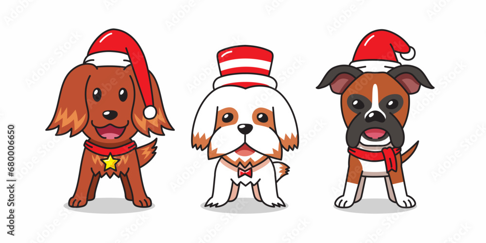 Cartoon character cute dogs christmas costumes for design.