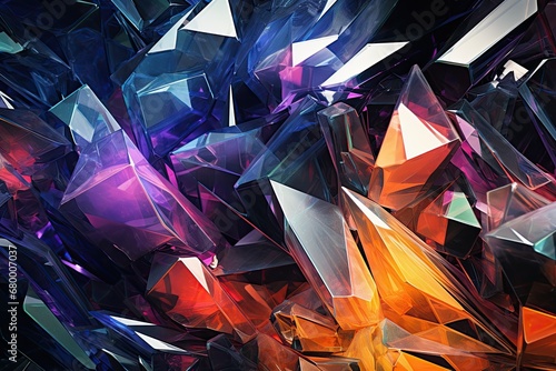 A series of crystalline abstractions with geometric shapes rendered in sharp angular lines