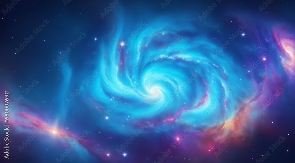 Vibrant and abstract cosmic nebula in space background with light blue swirling colors from Generative AI