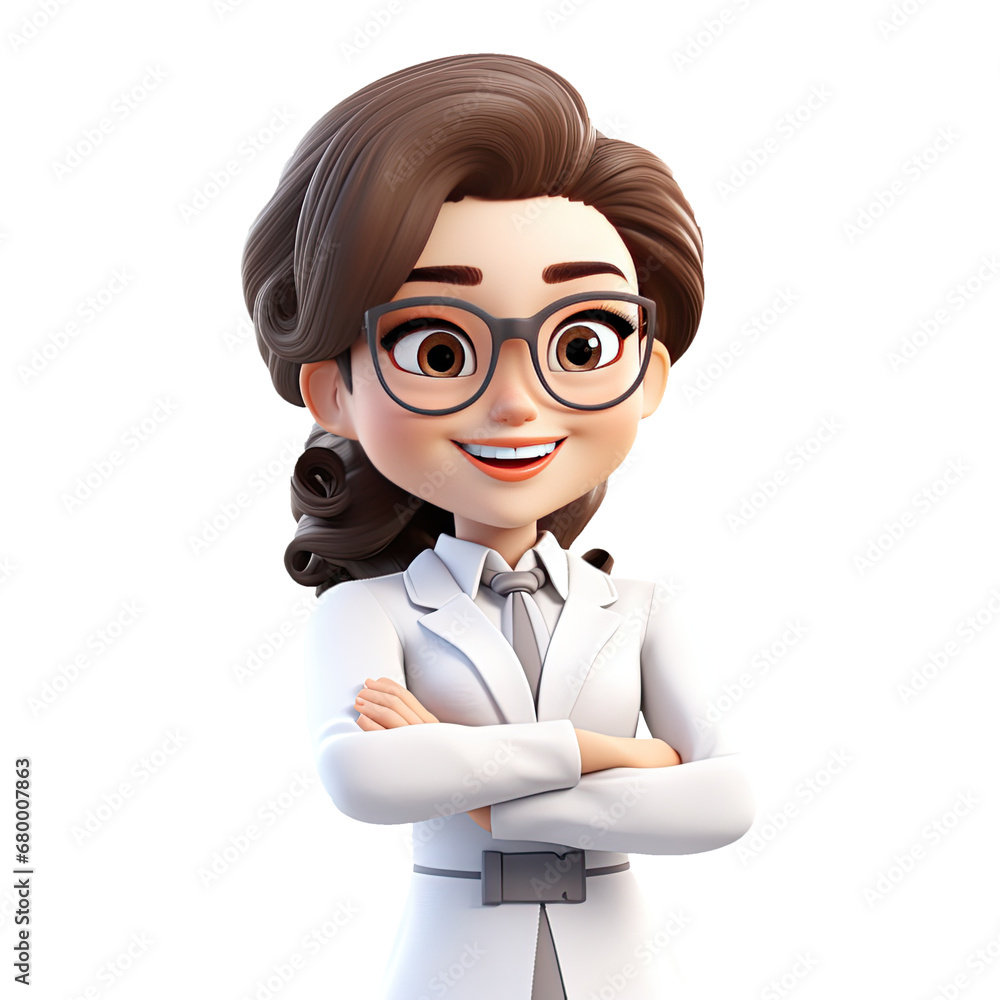 3D Cute cartoon woman character in white suit on transparent background. Generative AI 3D Cute cartoon woman character in white suit on transparent background. Generative AI