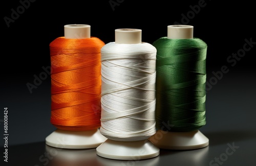 Display of thread spools mirroring the vibrant hues of the Indian flag orange, white, and green, symbolizing national pride and diversity photo