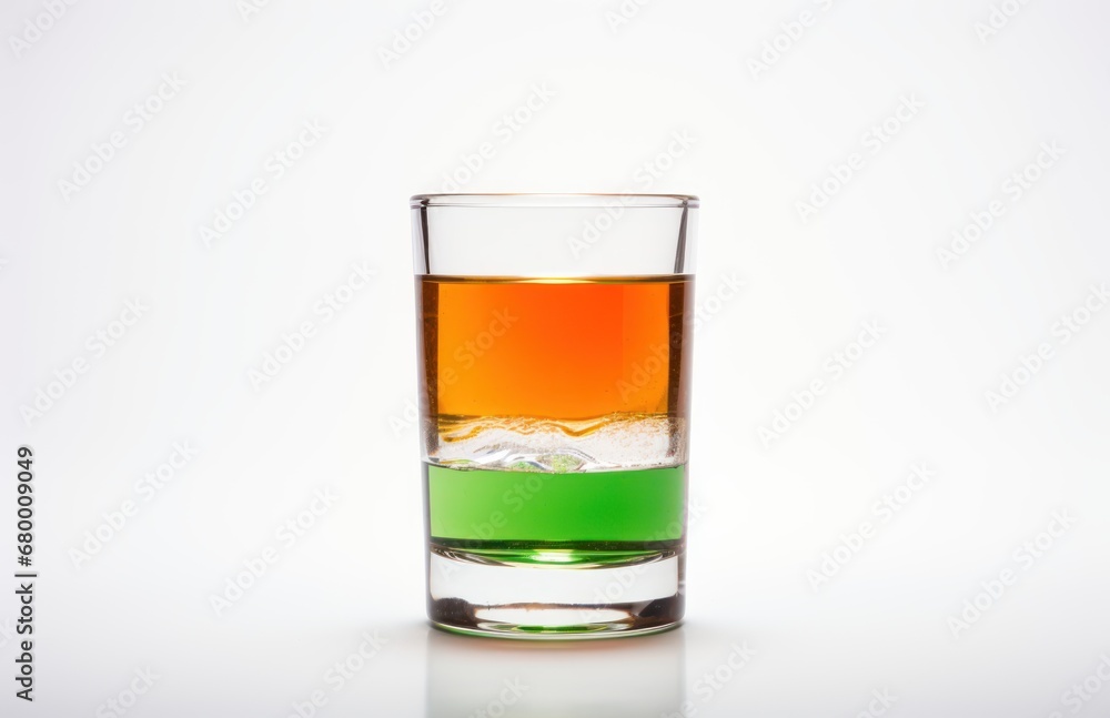 Indian flag-themed shot glass displaying tri-color flavor on a clean white background Indian flag-themed shot glass displaying tri-color flavor on a clean white background