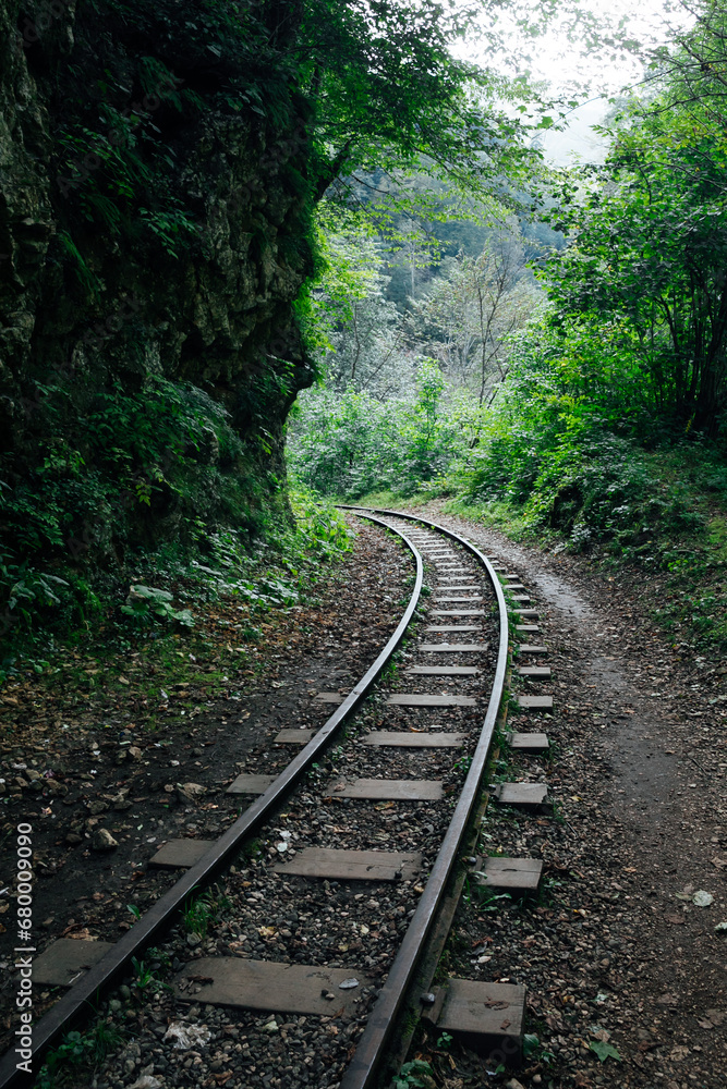 Old railway for train in the forest Old railway for train in the forest