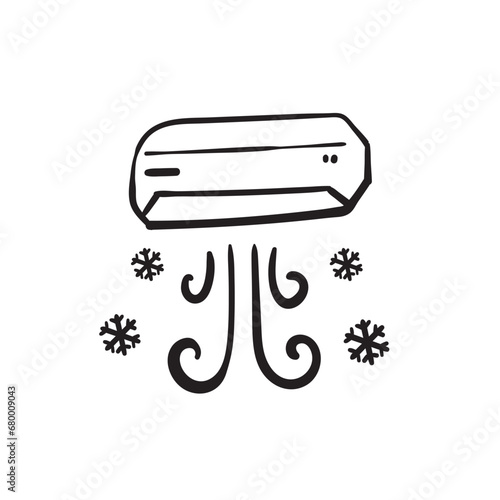 Air conditioner icon, Air cooler doodle illustration
