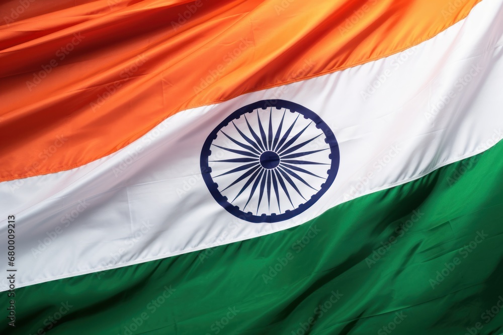 Close-up view of the fluttering flag of India, an iconic symbol ...