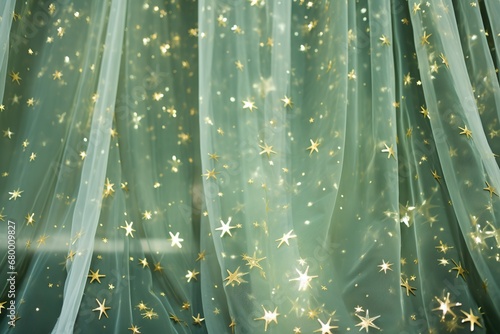 airy curtains, shimmering light green gold, splendor, stars, confetti background photo