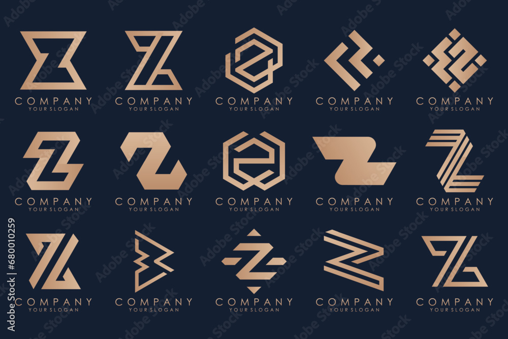 Set of abstract letter z logo design. icons for business of luxury elegant, simple with gold color Set of abstract letter z logo design. icons for business of luxury elegant, simple with gold color