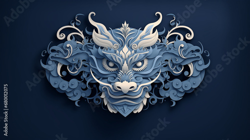 Dragon face front paper art, symbol of Happy Chinese New Year 2024 Chinese astrology, horoscope 2024 sign