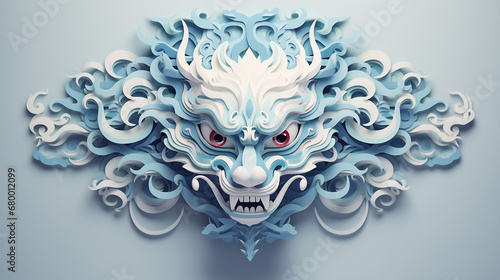 Dragon face front paper art, symbol of Happy Chinese New Year 2024 Chinese astrology, horoscope 2024 sign