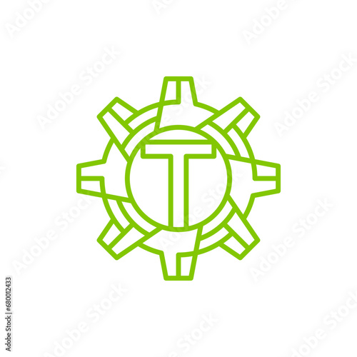 Initial Letter T gear engineering logo design vector