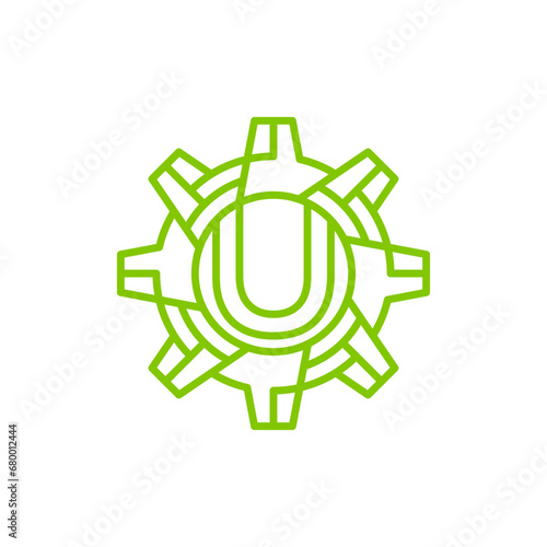 Initial Letter U gear engineering logo design vector