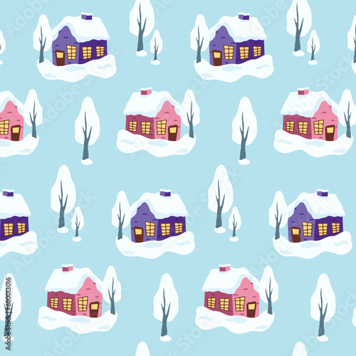 houses and trees pattern. Children's pattern, print for wrapping paper, bedding