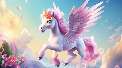Magic fairy tale character Pegasus 3d illustration