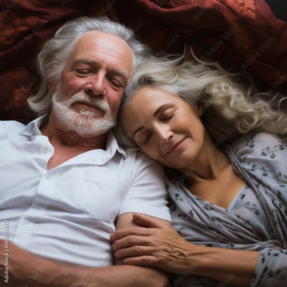 caucasian senior couple sleeping relaxed together in a bed caucasian senior couple sleeping relaxed together in a bed