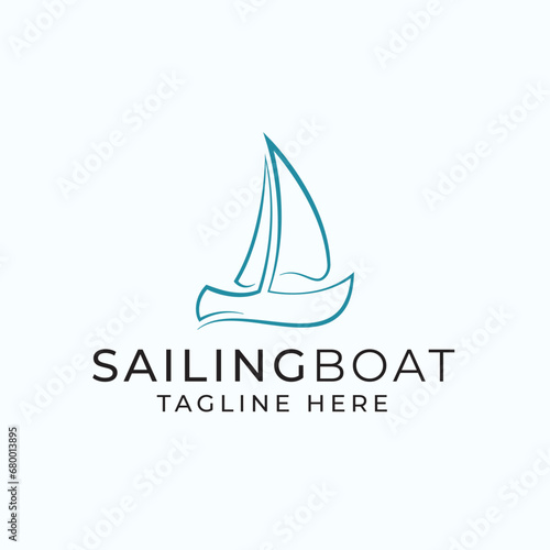 sailing boat line art logo design