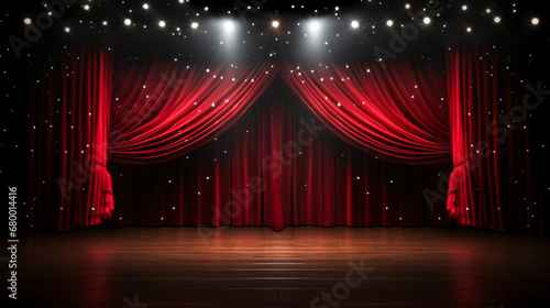 Magic theater stage red curtains Show Spotlight Red lights