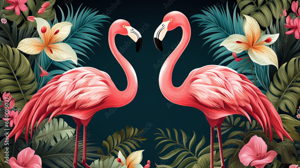 Obraz premium summer painting of a flamingo in the jungle
