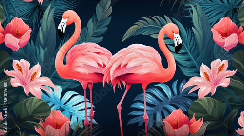 summer painting of a flamingo in the jungle photo