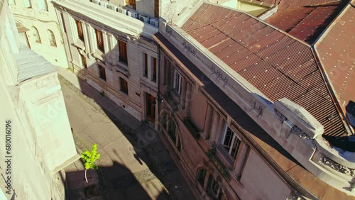 Aerial Drone Fly Above Vintage Architecture Concha y Toro Streets Santiago Chile
