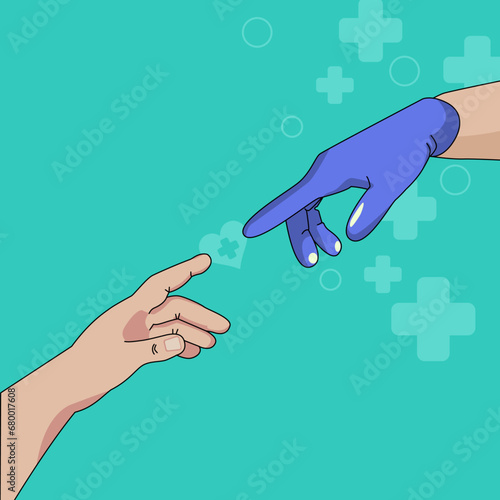 The patient's helping hand. The concept of health care. Gift of Life. Health care. Physician's hands. Renaissance style