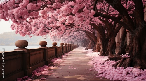 Vertical Image Park Alley Pink Blossoming, HD, Background Wallpaper, Desktop Wallpaper