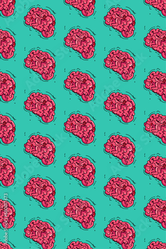Medical Background.Brain pattern.brain red vector seamless pattern.