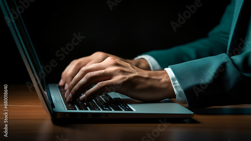 Side view of hands typing on laptop